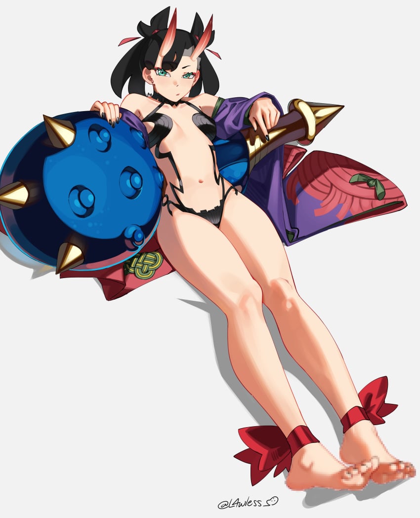 1girls black_hair black_nail_polish black_nails black_toenail_polish black_toenails censored censored_feet dark_hair feet female green_eyes l4wless light-skinned_female light_skin marnie_(pokemon) medium_hair mosaic_censoring nail_polish pokemon solo straight_hair tagme toenail_polish