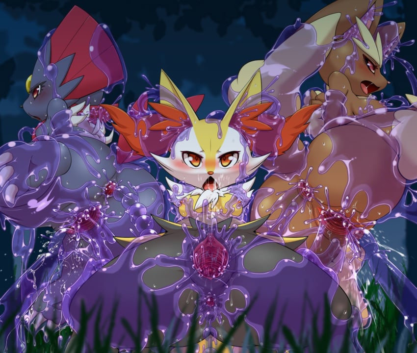 3girls ahe_gao ambiguous_gender anal anal_beads anal_sex animal_ears anus arms_bound big_ears blue_fur blush braixen breasts brown_fur canine clitoris crossed_arms ditto dripping ear_penetration ejaculation enryo female forest foursome fox from_behind full_body furry game_freak gaping gaping_pussy grass group group_sex highres interspecies lagomorph lopunny multiple_girls nature night nintendo nipple_grab nipples no_humans open_mouth orgasm orgy outdoors penetration pokémon_(species) pokemon pokemon_(species) pokemon_dppt pokemon_xy pussy pussy_ejaculation pussy_juice rape red_eyes saliva sex sex_toy slime slime_monster soles spread_anus spread_legs spread_pussy tail vaginal_penetration vibrator video_games weavile wet yellow_eyes yellow_fur