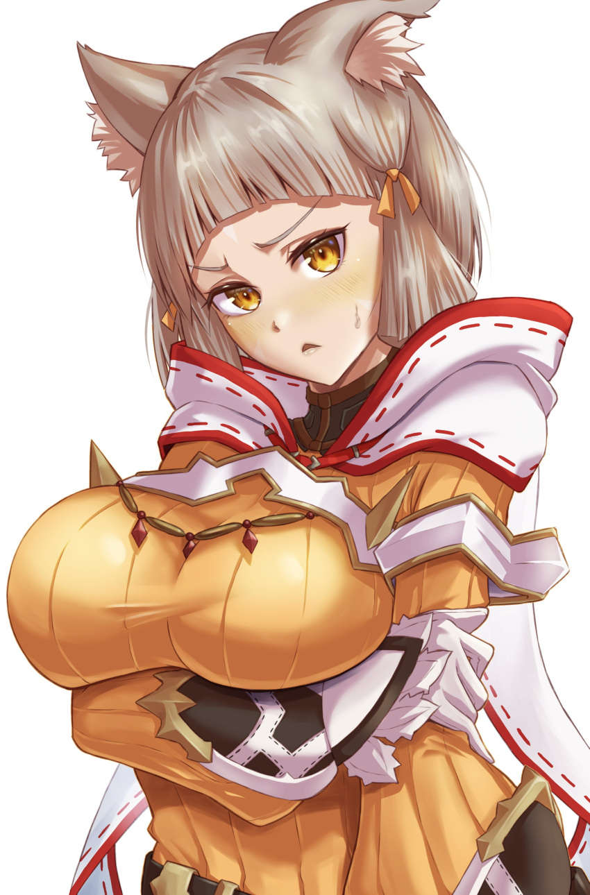 1girls alternate_breast_size cat_ears catgirl clothed_female female_only gormotti gray_hair hood jumpsuit kenichi_art large_breasts looking_at_viewer nervous nia pushing_breasts_up sweatdrop xenoblade_(series) xenoblade_chronicles_2 yellow_eyes