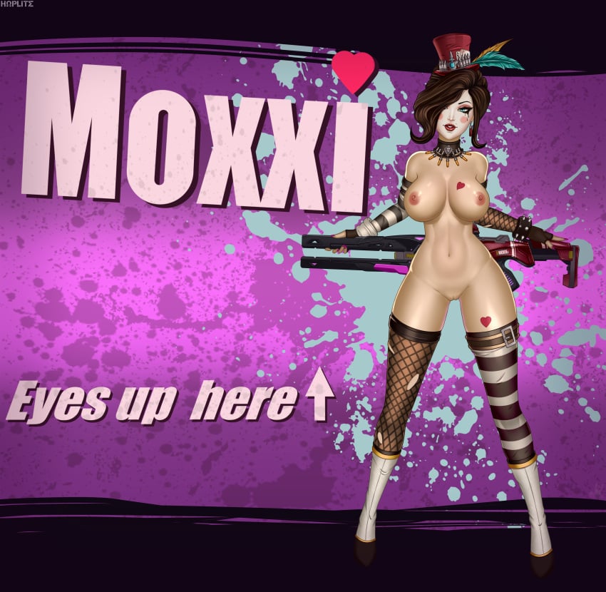 big_ass big_breasts boots borderlands choker completely_nude female female_only fishnets hoplitearts huge_ass huge_breasts lipstick mad_moxxi naked_footwear nipples pussy self_upload solo stockings tattoo thick_ass thick_thighs wide_hips