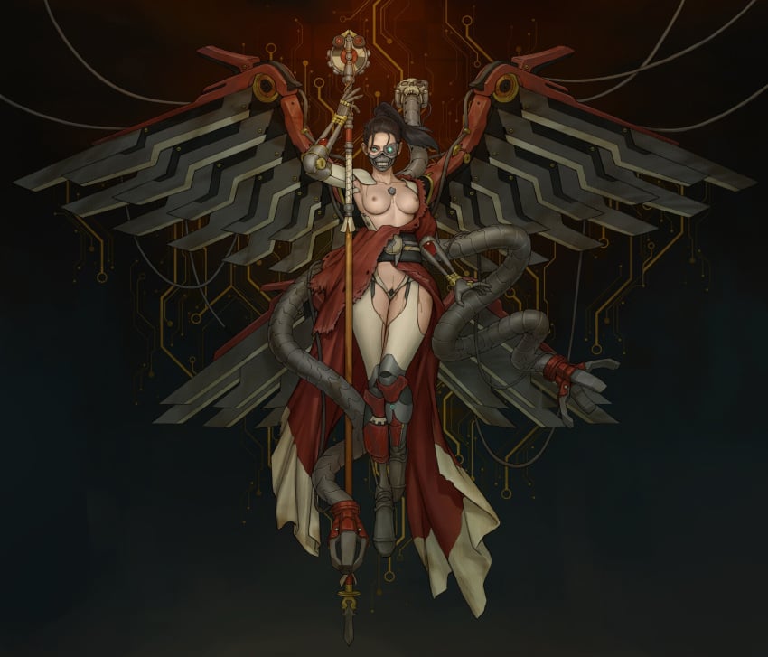 1girls adeptus_mechanicus bare_breasts cybernetics female looking_at_viewer warhammer_(franchise) warhammer_40k wings yangzheyy