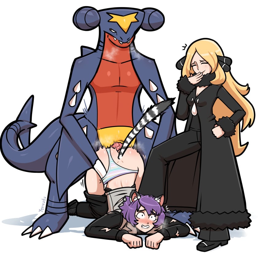 1girls 2boys anal anal_sex animal_ears anthro ass big_ass blonde_hair bubble_butt clothing commission cynthia_(pokemon) doggy_style female female_supporting_yaoi femboy femdom garchomp human laugh male male/male original original_character panties panties_aside pants pants_down png pokemon pokemon_(species) pokemon_champion pokephilia purple_hair stepped_on stepped_on_back tail yaoi yaoi_with_female_audience yenvudu