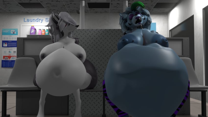 3d 3d_model belly big_belly coolioart female five_nights_at_freddy's five_nights_at_freddy's:_security_breach fnaf furry helluva_boss huge_belly huge_breasts hyper_belly looking_at_another loona_(helluva_boss) roxanne_wolf_(coolioart) roxanne_wolf_(fnaf) scottgames sitting sleeping steel_wool_studios vore vore_belly zoeynsfm