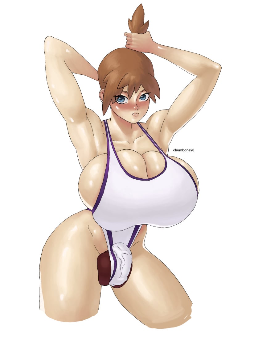 1futa armpits arms_up big_balls big_breasts big_penis breasts brown_hair bulge bulge_through_clothing bursting_breasts chumbone20 cleavage clothed clothing dark_penis flaccid futa_only futanari hi_res huge_balls huge_breasts huge_cock human kasumi_(pokemon) light-skinned_futanari light_skin one-piece_swimsuit orange_hair partially_clothed penis penis_under_clothes pokemon self_upload short_hair sideboob skindentation solo standing swimsuit thick_thighs veiny_penis voluptuous wide_hips