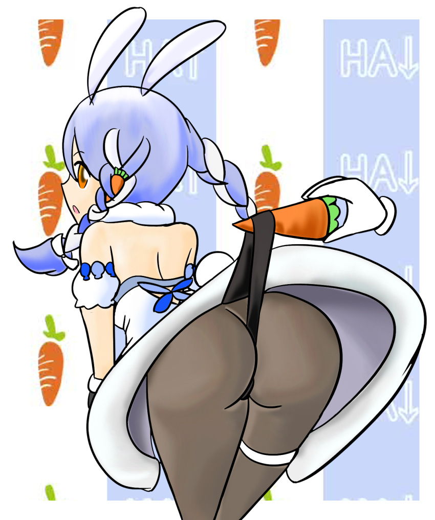 ass big_ass big_butt black_legwear blue_hair body braid braided_hair braided_twintails bunny_ears bunny_tail carrot clothing coat coat_dress dress duo female floating_hand hololive hololive_fantasy hololive_japan legwear leotard leotard_pull male male/female orange_eyes pantyhose thick_thighs thighs twintails usada_pekora virtual_youtuber wedgie white_hair xero-j