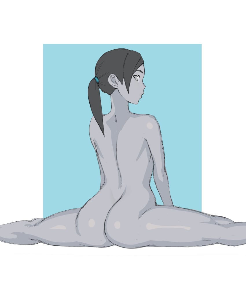 1girls 2knsfw1 ass big_ass casual female gray_body gray_eyes gray_hair grey_body grey_eyes grey_hair grey_skin human legs_held_open looking_back nintendo nudist pale_skin solo solo_female splits thick_thighs thighs wii_fit wii_fit_trainer