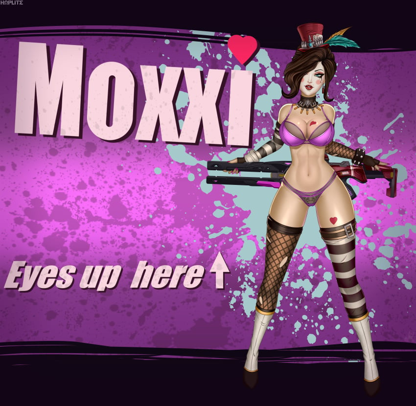 big_ass big_breasts boots borderlands bra choker female female_only fishnets hoplitearts huge_ass huge_breasts lingerie lipstick mad_moxxi nipples panties purple_bra purple_panties pussy self_upload solo stockings tattoo thick_ass thick_thighs wide_hips