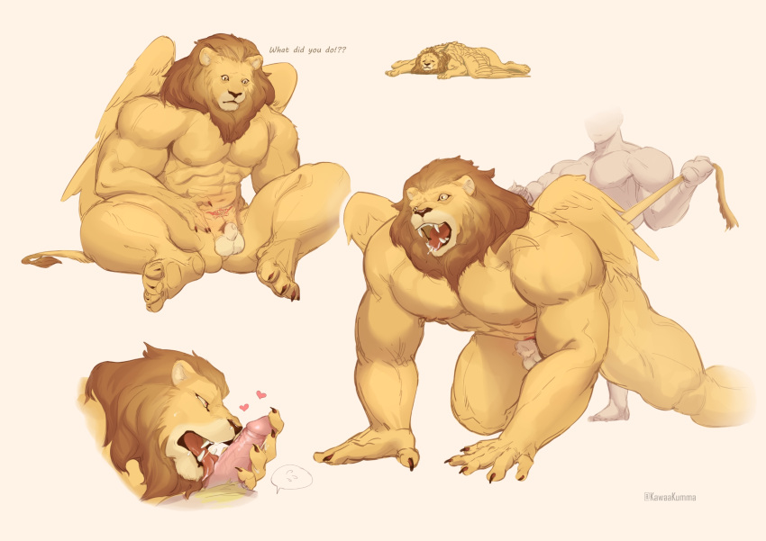 2boys abs anal artist_name bara biceps completely_nude dungeon_meshi erection fangs fellatio furry furry_male gay heart highres kawaakumma large_pectorals male male_focus male_only manly mature_male multiple_boys muscular muscular_male nipples nude oerba_yun_fang open_mouth oral pectorals penis pubic_tattoo simple_background sitting spread_legs stomach_tattoo tattoo thick_arms thick_thighs thighs tongue tongue_out twitter_username winged_lion_(dungeon_meshi) wings yaoi