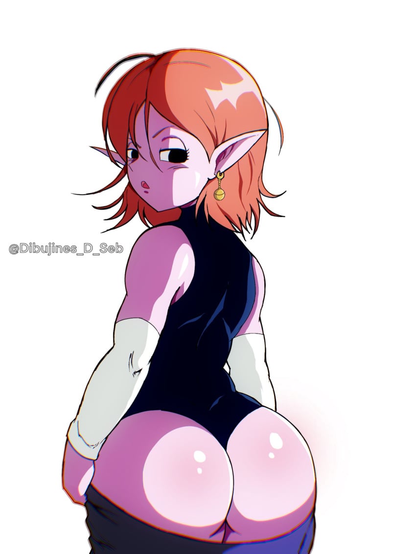 1girls ass big_ass chronoa dibujines_d_seb dragon_ball dragon_ball_heroes dragon_ball_xenoverse female large_ass pink_skin pulling_down_pants red_hair solo solo_female supreme_kai_of_time undressing