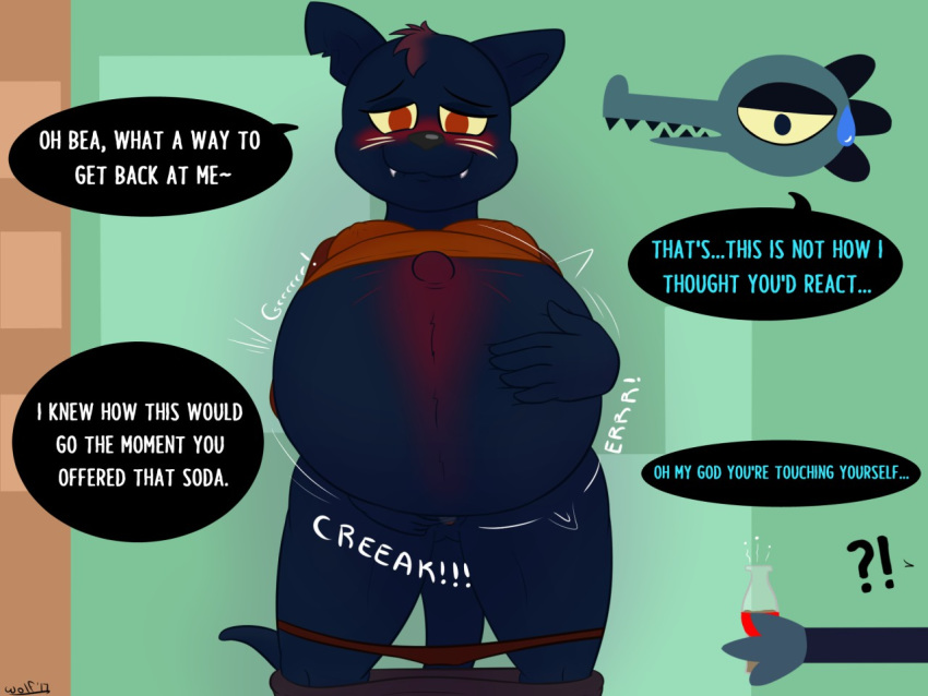 bea_(nitw) breasts clothing crocodile crocodilian dialogue draconequusdraws feline feline female inflation mae_(nitw) mammal masturbation night_in_the_woods nipple_bulge reptile scalie shirt underwear vaginal_masturbation vaginal_penetration