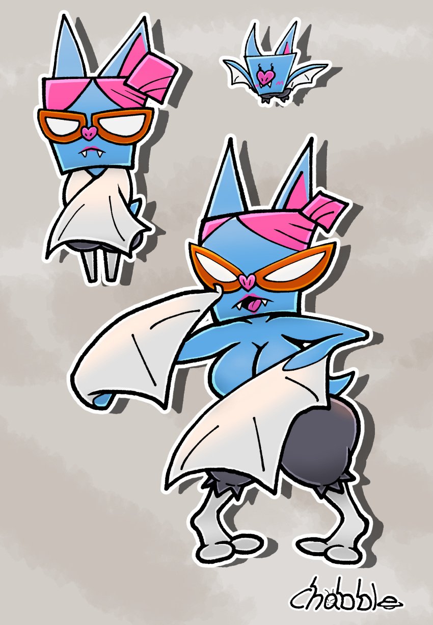 bat bat_wings blue_skin chabble fangs glasses humanoid mario_(series) monster_girl nastasia paper_mario pink_hair post_transformation super_paper_mario tail tailed_humanoid wings