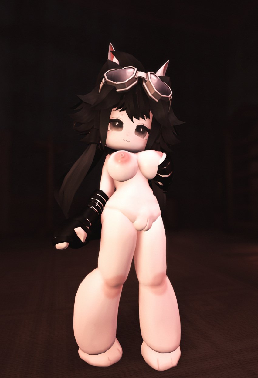 1girls 2024 3d arm bandaged bandages black_hair body_blush breast_grab breasts doors_(roblox) furry furry_ears furry_only googles nude nude_female pussy roblox roblox_avatar roblox_rthro robloxian self_upload small_breasts solo_focus tpaktop white_body