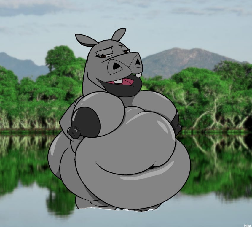 2024 anthro ass belly big_belly big_breasts big_butt big_nipples black_lips black_nipples breasts common_hippopotamus deep_navel detailed_background digital_drawing_(artwork) digital_media_(artwork) dreamworks female front_view gloria_the_hippopotamus grey_body hands_on_hips hi_res hippopotamid huge_belly huge_breasts huge_butt huge_nipples lake lips looking_at_viewer madagascar_(film) madagascar_(series) mammal mandown_mandown navel nipples nude open_mouth outside overweight partially_submerged photo_background photography_(artwork) savanna solo standing_in_water thick_lips thick_thighs unavailable_at_source wide_hips