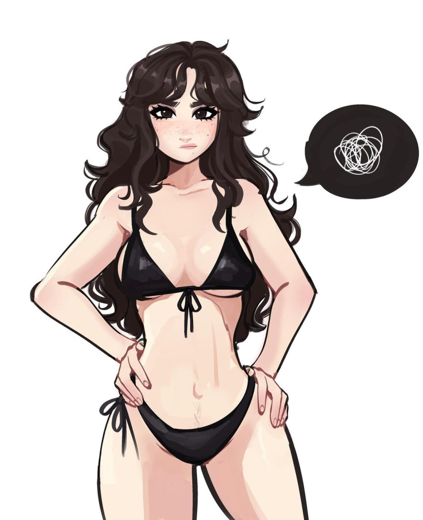 bikini black_bikini hexia hexia_(miaormoa) looking_at_viewer messy_hair miaormoa(artist) pale-skinned_female pale_skin sfw solo_female