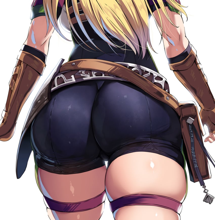 1girls ass ass_focus belko blonde_female blonde_hair booty_shorts butt_focus dated female female_only hi_res light-skinned_female light_skin long_hair romancing_saga_2 saga short_shorts shorts slim_waist solo straight_hair therese_(romancing_saga_2) thigh_strap thighs twitter_username viewed_from_behind waist waist_belt white_background