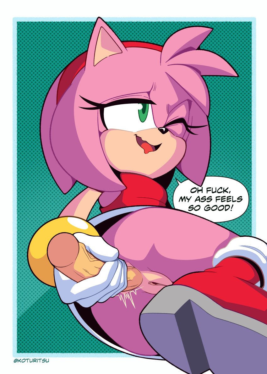 absurd_res accessory accurate_art_style amy_rose anal anal_masturbation anal_sex anthro ass bodily_fluids boots clothed clothing dialogue dildo dildo_in_ass dildo_insertion dress drooling english_text eulipotyphlan eyelashes female footwear genitals gloves green_eyes hair hair_accessory hairband half-closed_eyes halftone handwear hedgehog hi_res kotu koturitsu lying mammal masturbation motion_lines narrowed_eyes no_panties object_in_ass on_side one_eye_closed open_mouth open_smile penetration pink_body pink_hair profanity pussy saliva sega sex_toy sex_toy_in_ass sex_toy_insertion shoes smile solo sonic_(series) sonic_the_hedgehog_(series) speech_bubble text upskirt