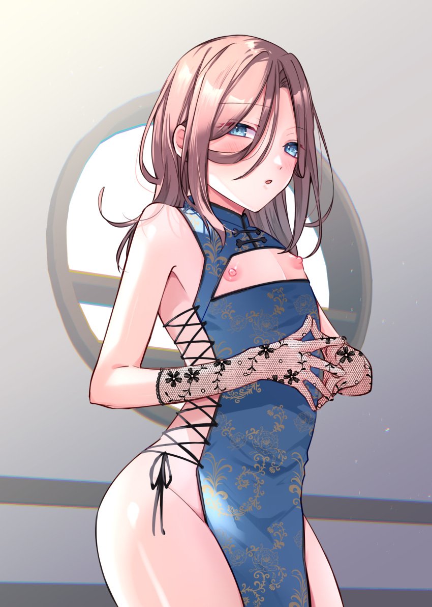 1boy ainsliesentry bare_shoulders china_dress chinese_clothes crossdressing dress femboy feminine_male human human_only indie_virtual_youtuber kira_kira_right nipples otoko_no_ko otokonoko pelvic_curtain thighs trap virtual_youtuber