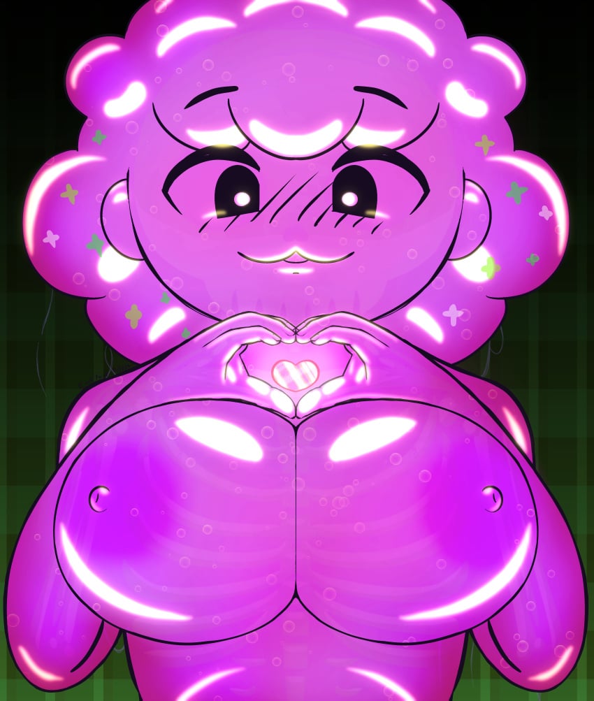 absurdres breast_focus breasts ecchipaint female goostie_bee grape_cough_syrup heart heart_hands highres indie_virtual_youtuber large_breasts monster_girl nipples non-web_source self-upload skeleton slime_girl solo suggestive_fluid virtual_youtuber