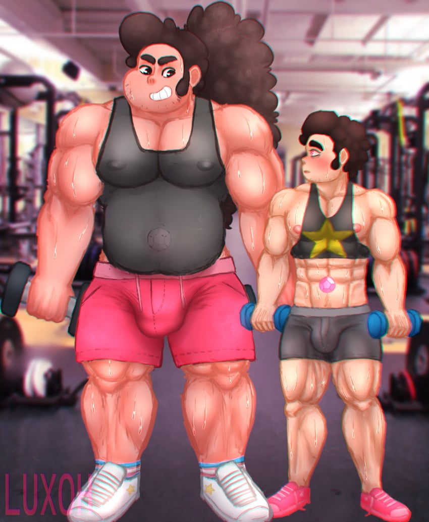 abdomen abs absurd_res aged_up backpack big_abs big_breasts big_bulge big_thighs blush boxer_briefs boxers boxers_(clothing) boy bulge chromatic_aberration crop_top curly_hair dark_eyes diamond diamond_(gem) dumbbell fat_thighs front_view gay gay_male gem gem_(species) gemstone grown_up gym gym_clothes high_resolution highres hips huge_cock huge_testicles locker_room luxoh male male_only muscles muscular muscular_male nipples pecs pink_eyes pubic_hair round_balls selfcest skin solo solo_focus steven_quartz_universe steven_universe steven_universe:_save_the_light steven_universe:_the_movie steven_universe:_unleash_the_light steven_universe_(pilot) steven_universe_future strong sweat sweatdrop sweating sweaty_body sweaty_breasts thighs trans_flag uncensored underwear weights