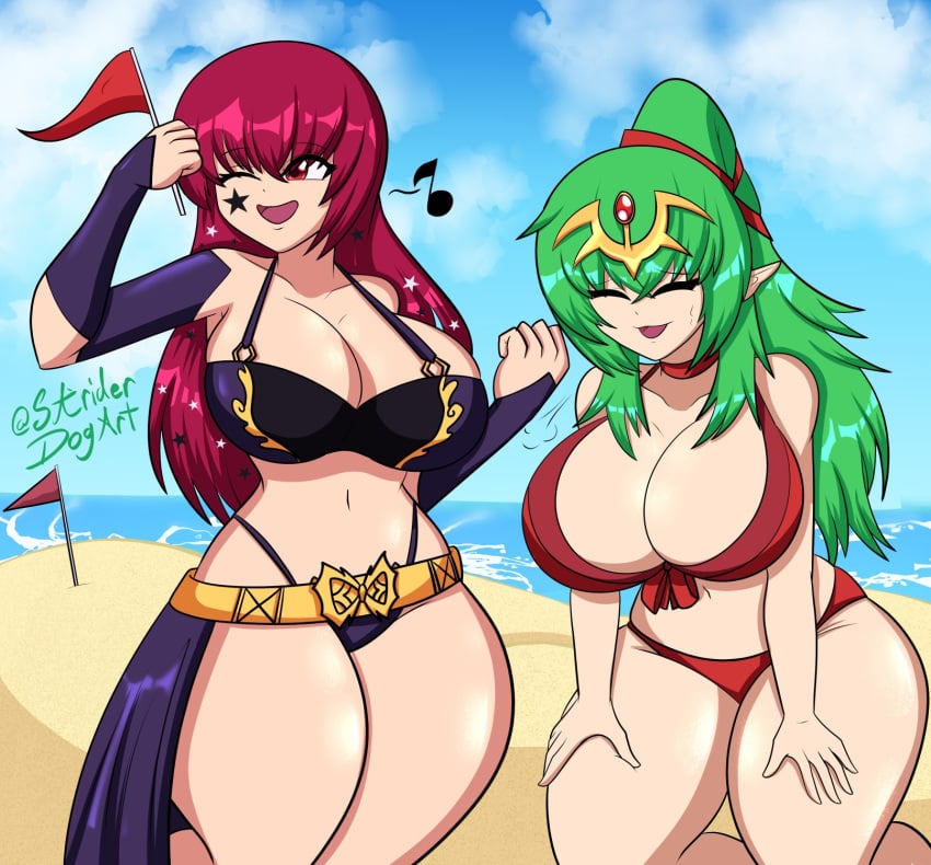 2girls breasts female female_only fire_emblem fire_emblem_awakening fire_emblem_engage nintendo open_mouth striderdogart swimsuit tiki_(fire_emblem) yunaka_(fire_emblem)