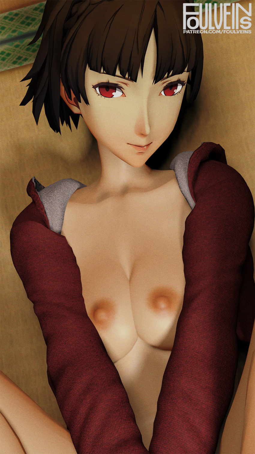 3d atlus breasts female female_only foulveins makoto_niijima nipples persona persona_5 solo tagme