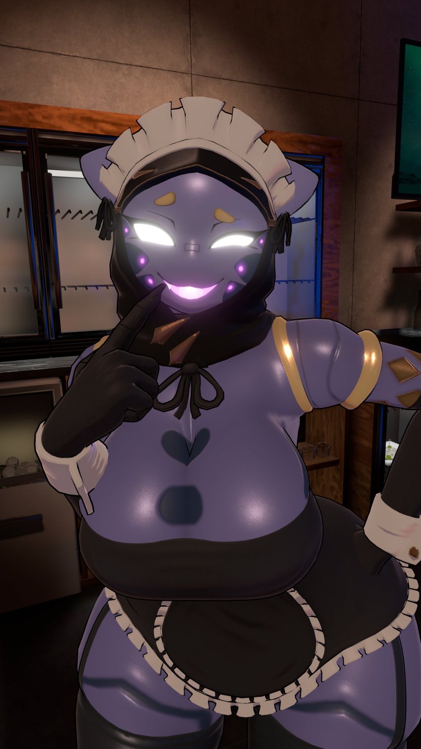 3d anthro cleavage hand_on_hip huge_ass large_ass large_breasts maid maid_uniform primebooba smug spacetato tagme thick_thighs thighhighs vrchat warframe wide_hips wisp_(warframe)