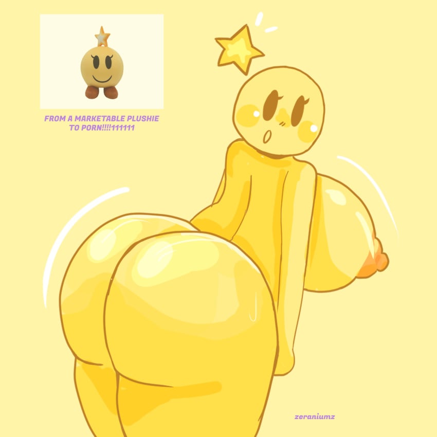 anthro anthrofied ass_bigger_than_head bad_anatomy female huge_ass huge_breasts mario_(series) mario_and_luigi_(series) star starlow text what wobbling_ass yellow_body zeraniumz