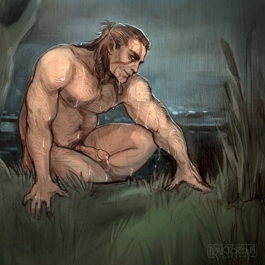 1boy 2024 baldur's_gate baldur's_gate_3 bara barazoku big_penis boner completely_nude completely_nude_male daddy dungeons_and_dragons elf elf_ears erection forgotten_realms hairy_chest halsin kinktorova looking_at_viewer male male_nipples male_only male_pubic_hair manly mature_male muscular_male nipples nude penis precum precum_drip solo solo_male wet