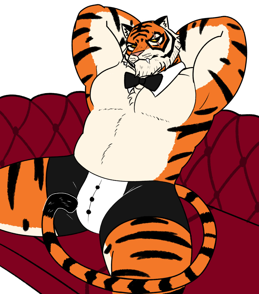 anthro belly butler butler_underwear butler_underwear_(meme) butler_uniform chubby fortnite furry male male_focus male_only oscar_(fortnite) tiger underwear