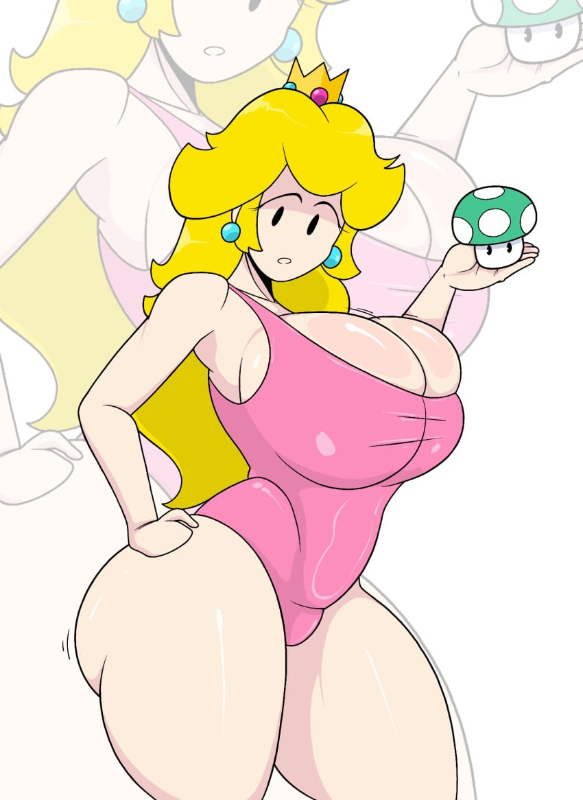 1-up_mushroom big_ass big_breasts boob_window casual casual_nudity clothed female female_only huge_ass huge_breasts mario_(series) nintendo paper_mario paper_peach princess_peach sideass sideboob theimmortalguy