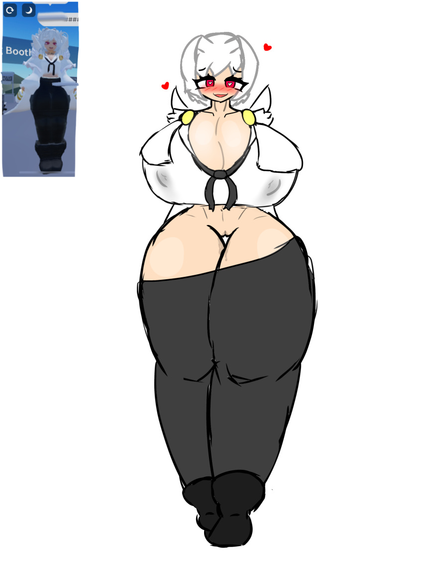 1girls areolae big_breasts bizzarekatze breasts cleavage clothing nipples pussy reference_image roblox roblox_avatar robloxian source_request tagme thick_thighs thighs