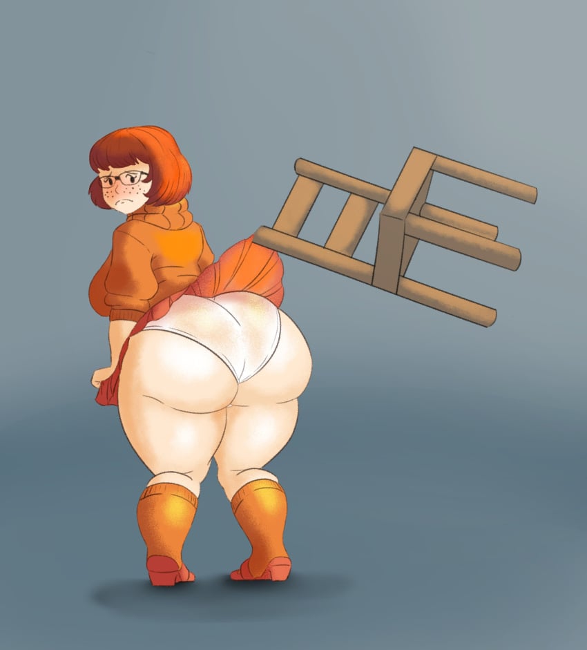 arrofrozen ass bbw bent_over bottom_heavy chair chubby chubby_female fat freckles_on_face glasses hanna-barbera huge_ass large_breasts scooby-doo shoes skirt skirt_lift socks sweater velma_dinkley