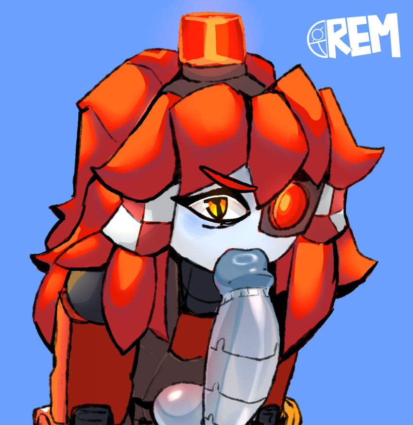 1boy 1girls 2d angry_face blowjob mimi_sentry red_hair rem_(oc) remiman robot robot_girl robot_penis sentry_(team_fortress_2) sentry_turret team_fortress_2 tf2 valve valve_(company)