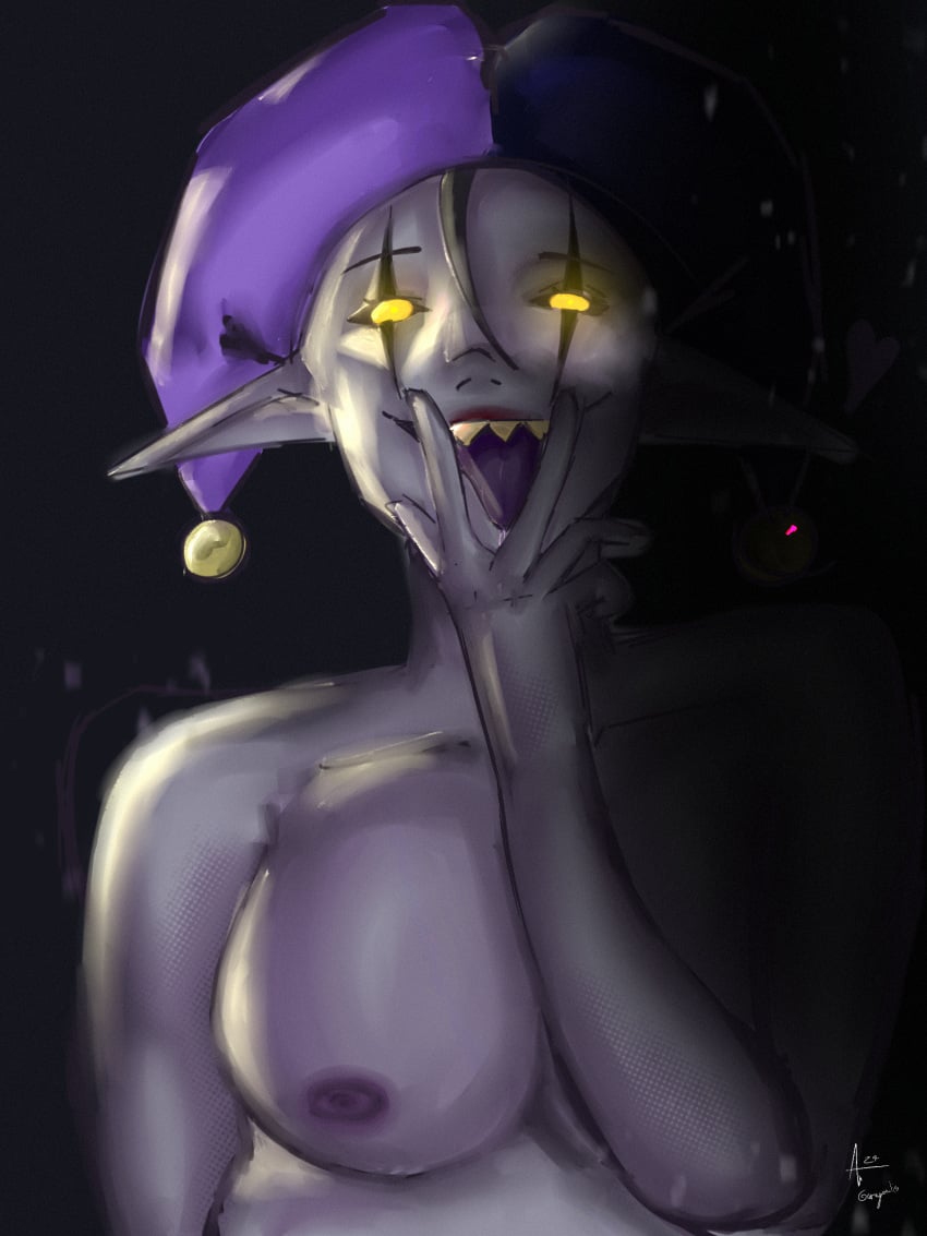 deltarune female jevil jevil_(deltarune) licking_own_lips rule_63 tongue tongue_out