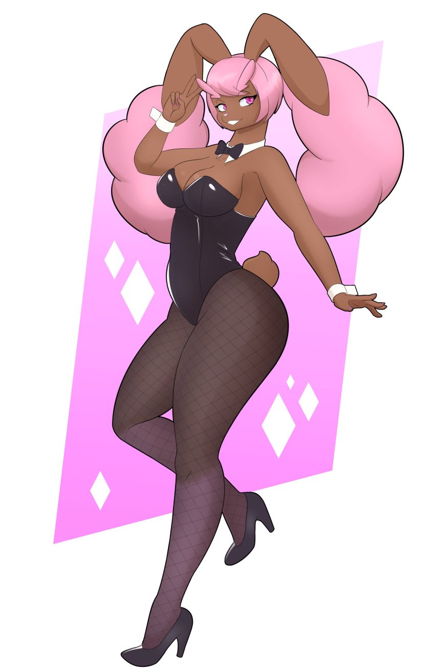 1girls 2023 absurd_res anthro bunnysuit commission detached_collar dulce_ratoncita female female_only fishnet_pantyhose generation_4_pokemon heels looking_at_viewer lopunny neck_ribbon nintendo pantyhose peace_sign pink_eyes pink_hair pokémon_(species) pokemon pokemon_(species) shiny_pokemon smiling smiling_at_viewer solo teeth_showing thick_thighs v_sign wrist_cuffs