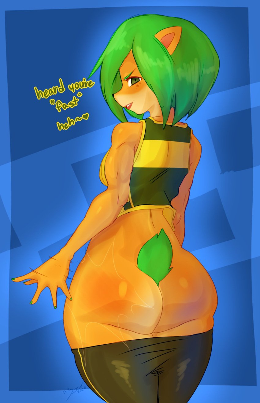 1girls ami_bandicoot ass big_ass crash_(series) crash_team_racing_nitro-fueled green_hair jaynatorburudragon pants_down wide_hips