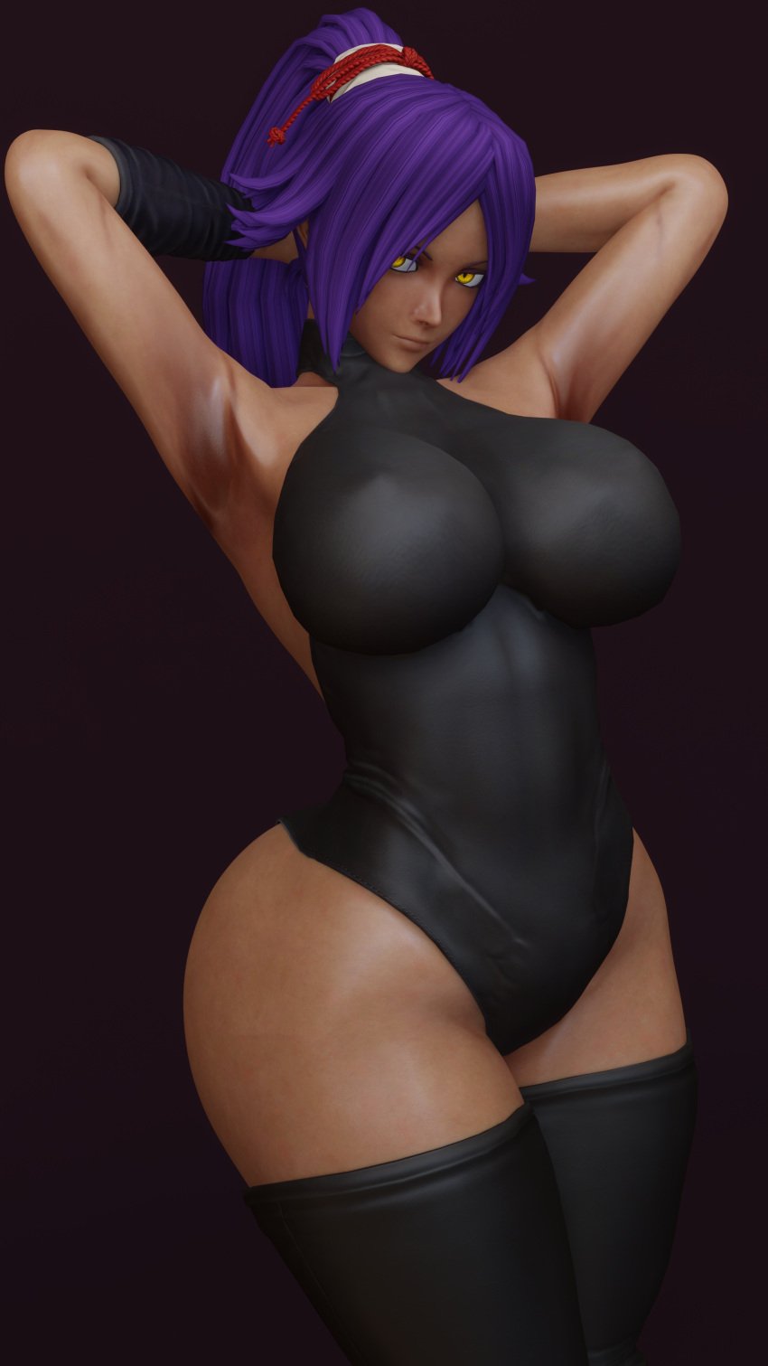 1girls 3d armpits arms_up bleach bleach:_the_thousand-year_blood_war cpt-flapjack dark_skin large_breasts shihouin_yoruichi thick_thighs