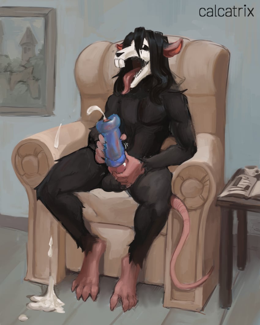 animal_genitalia animal_penis anthro balls big_balls big_penis biped black_body black_fur black_hair bodily_fluids bone calcatrix chair claws closed_eyes cum cumshot digital_media_(artwork) digital_painting_(artwork) ejaculation equine_genitalia equine_penis erection feet fur furniture genital_fluids genitals hair hi_res inside long_hair looking_pleasured male mammal masturbation murid murine nude on_chair open_mouth orgasm orgasm_face painting painting_(artwork) penetrable_sex_toy penile penile_masturbation penis rat rodent sex_toy sitting skull skull_head solo tail teeth toes tongue tongue_out
