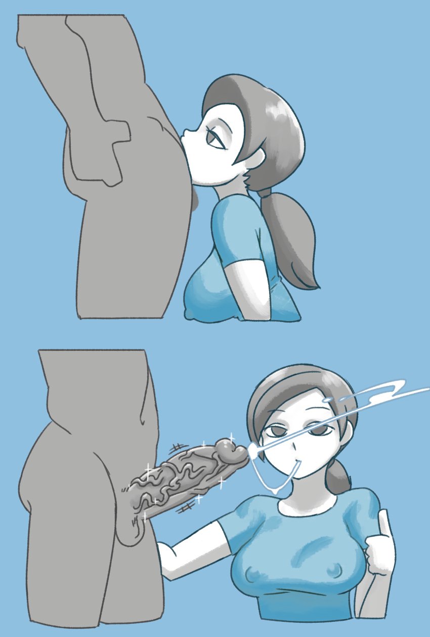 1boy 1girls 2021 absurd_res all_the_way_to_the_base anon artist_name ass balls bare_arms big_penis blue_background blue_shirt bored bored_sex breasts clothed_female_nude_male clothing cum cum_drip cum_in_mouth cum_in_throat cum_inside cum_string cumshot deepthroat deepthroat_no_hands edit ejaculation emotionless emotionless_sex encouragement erect_nipples erect_nipples_under_clothes erection expressionless eyebrows_visible_through_hair fellatio female glans grey_eyes grey_hair grey_skin half-closed_eyes highres large_breasts long_hair low_ponytail male matching_hair/eyes minus8 navel nintendo nipples nipples_visible_through_clothing no_bra nude oral penis ponytail ruined_orgasm see-through see-through_clothing shirt side_view signature simple_background sparkle standing super_smash_bros. testicles thighs thumbs_up tied_hair tight_throat twitter_username vein veiny_penis wet wet_clothes white_skin wii_fit wii_fit_trainer