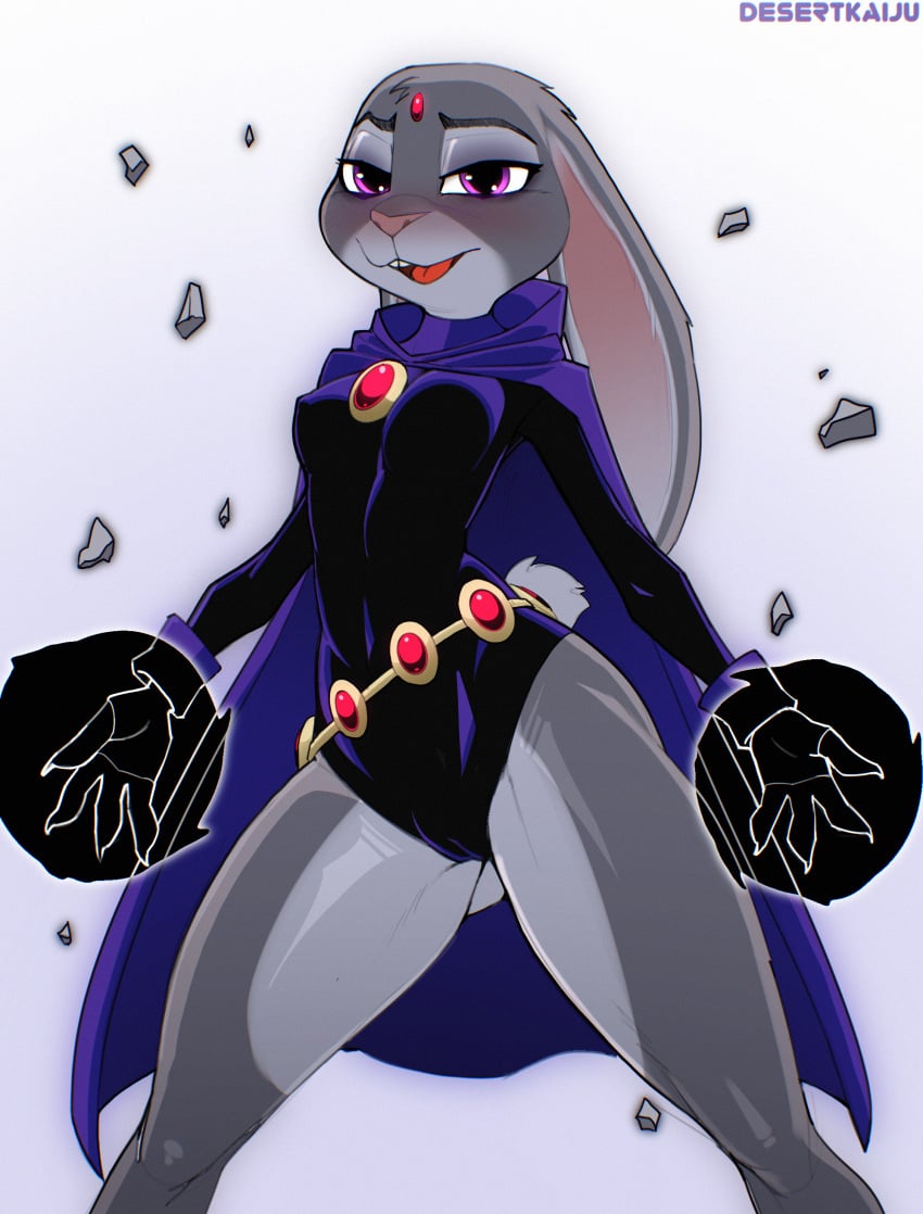 1girls 2022 4_fingers absurd_res anthro buckteeth camel_toe clothed clothing cosplay crossover crossover_cosplay dc_comics desertkaiju digital_media_(artwork) disney eyebrows female fingers fur gloves handwear hi_res judy_hopps lagomorph leotard leporid looking_at_viewer mammal multicolored_body multicolored_fur nipple_outline open_mouth open_smile rabbit raven_(dc) simple_background smile solo teen_titans teeth tight_clothing two_tone_body two_tone_fur zootopia