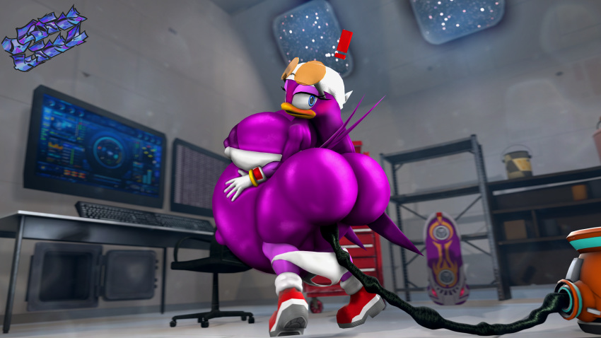 air_tank anthro big_belly blush breasts embarrassed female female_only gloves hose huge_ass inflation jiant101 large_breasts shiny_skin sonic_(series) surprised wave_the_swallow