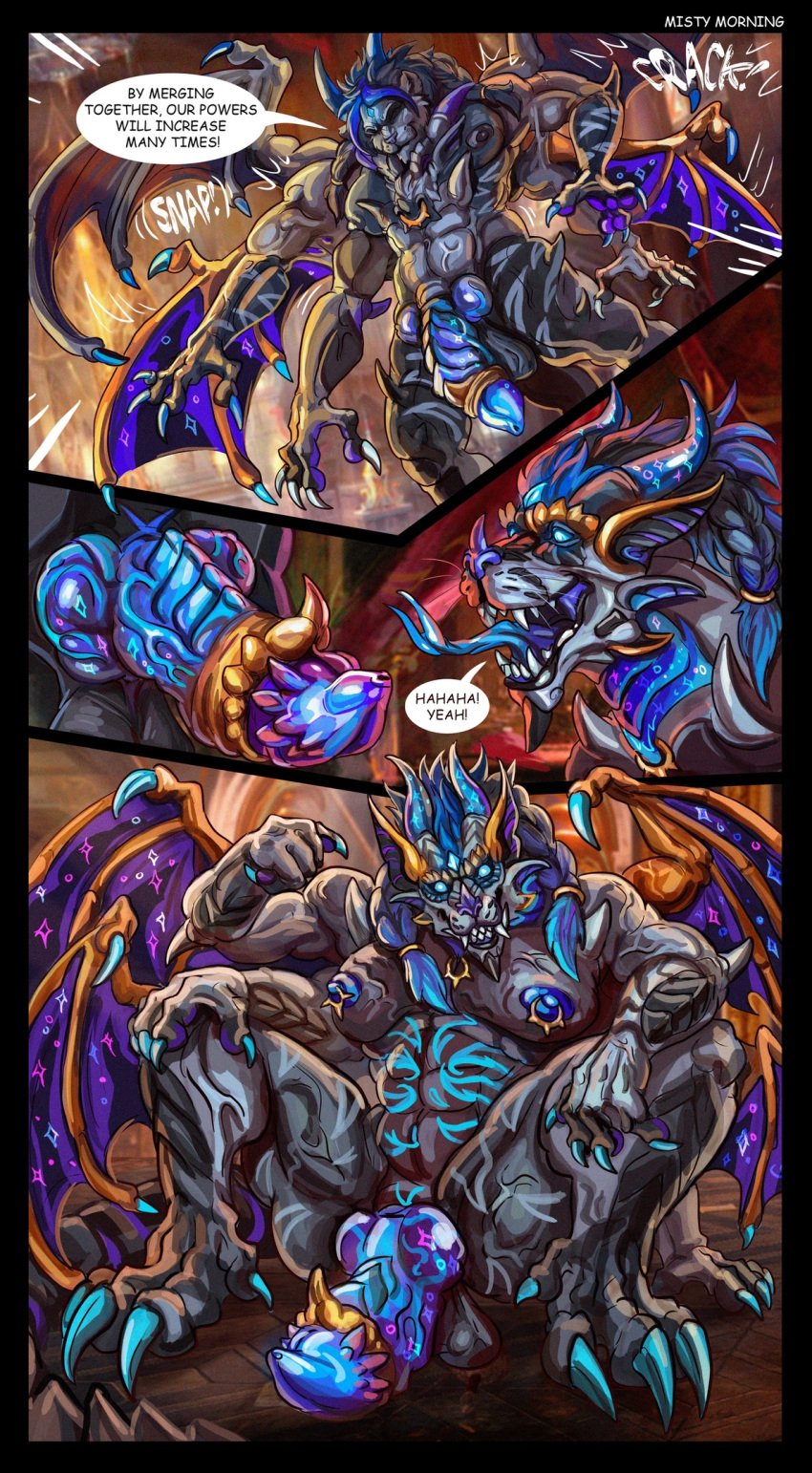 anthro aroused balls claws cock_vore comic dragon duo felid feline fellatio fusion genitals hi_res hyper iranian_mythology lion male male/male mammal manticore middle_eastern_mythology misty_morning multi_arm multi_limb muscular mythological_creature mythological_scalie mythology nude open_mouth oral pantherine penile penis piercing scalie sex transformation vens vore