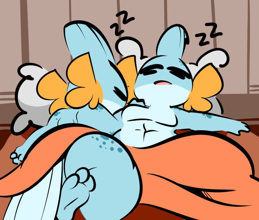 1-upclock anthro ass bed big_butt blue_body brother_(lore) brother_and_sister_(lore) duo female flat_chested furniture generation_3_pokemon hi_res male male/female mudkip nah_(1-upclock) nintendo noh_(1-upclock) nude pokemon pokemon_(species) sibling_(lore) sister_(lore) sleeping sleeping_together sound_effects twins_(lore) vowelless vowelless_sound_effect zzz