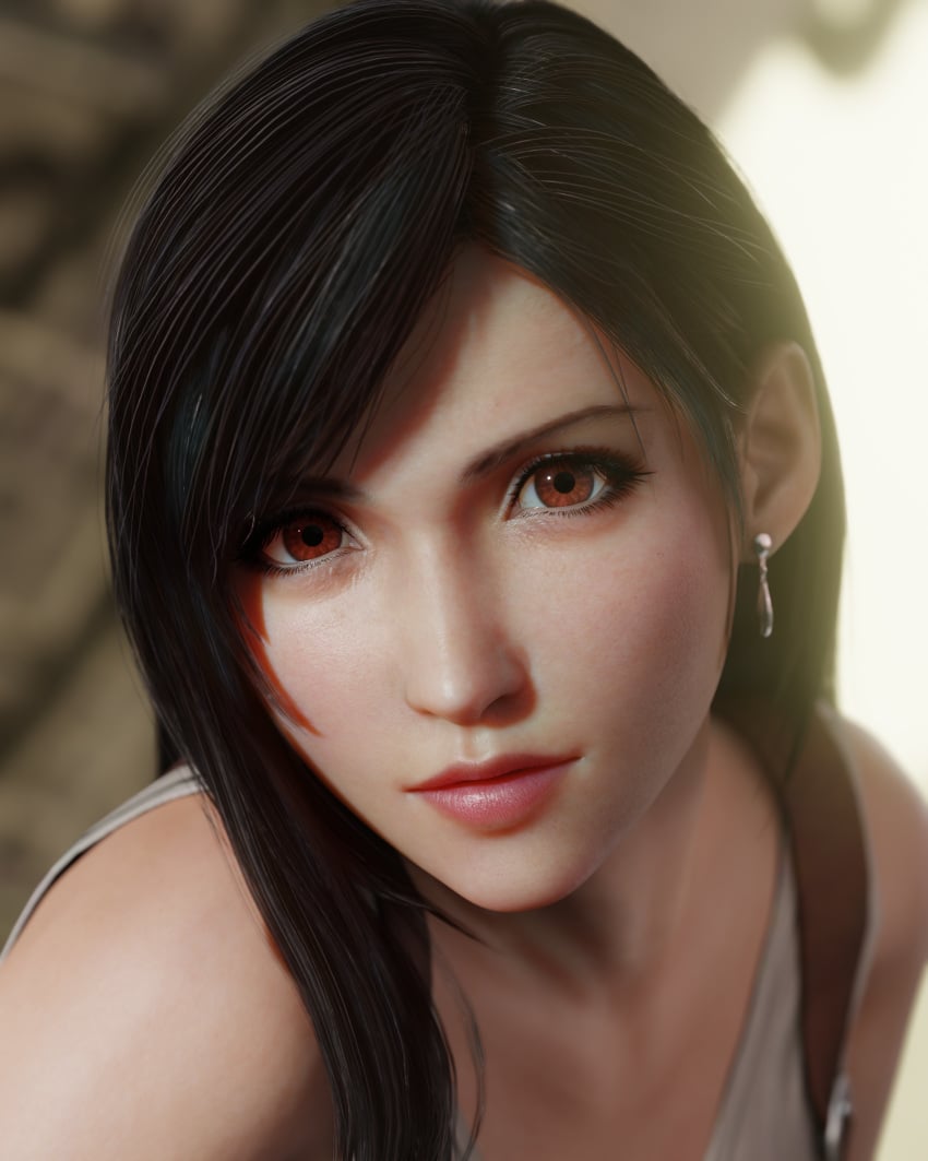 billyhhyb brown_eyes clothed clothed_female dark_hair earrings final_fantasy final_fantasy_vii final_fantasy_vii_remake lips looking_at_viewer red_eyes tifa_lockhart