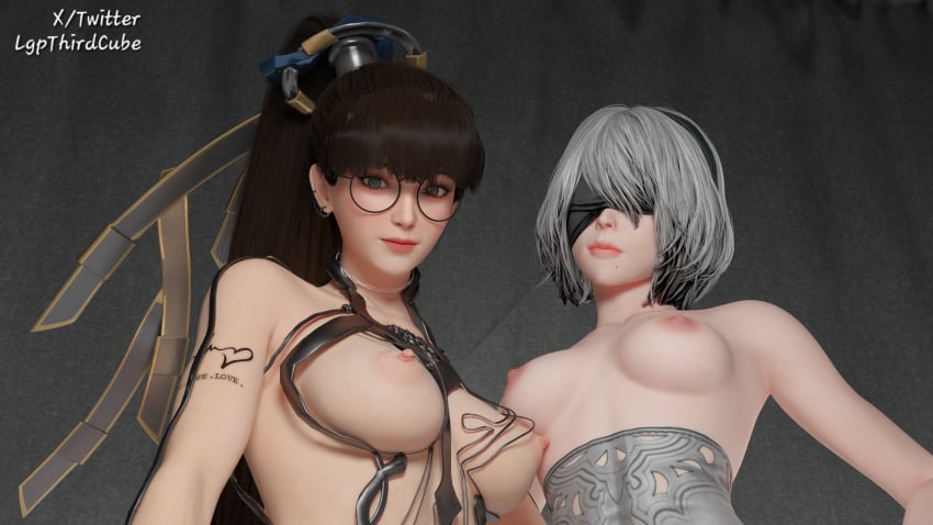 3d 3d_(artwork) alternate_version_available breasts eve_(stellar_blade) lgpthirdcube nier:_automata nier_(series) stellar_blade yorha_2b