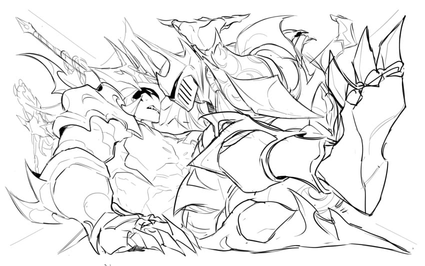 2boys aatrox armor armour black_and_white darkin demon_humanoid gay league_of_legends league_of_legends:_wild_rift male male/male male_only no_visible_genitalia riot_games sketch sword tight_space