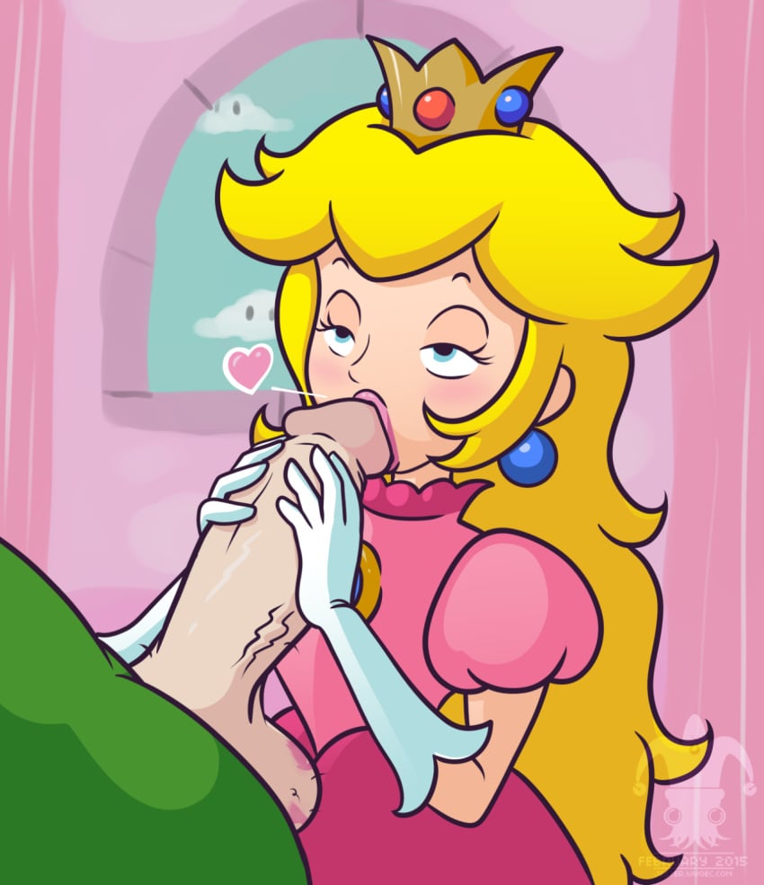 1boy 1girls armwear balls big_penis blargsnarf blonde_hair blowjob clothing crown duo erection faceless_male female female_focus green_shirt heart huge_cock indoors large_penis lipstick lipstick_mark_on_testicles long_hair luigi male mario_(series) nintendo oral oral_sex penis princess princess_peach royalty straight super_mario_bros. unseen_male_face voluptuous voluptuous_female white_armwear