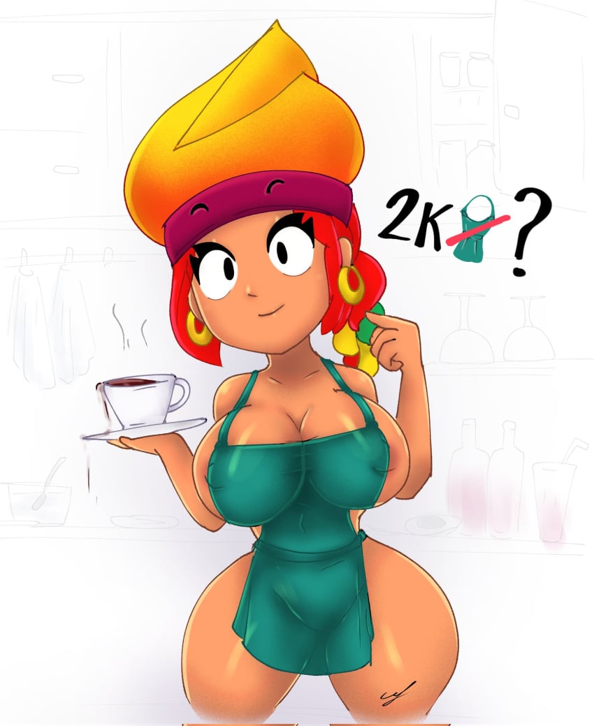 amber_(brawl_stars) apron brawl_stars huge_breasts starbucks