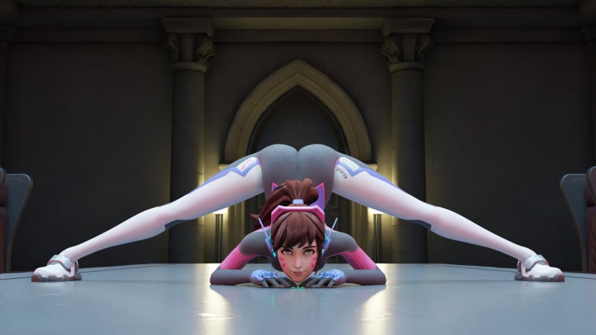 1girls 3d blender d.va female female_only jack-o_pose overwatch overwatch_2 sfw solo table