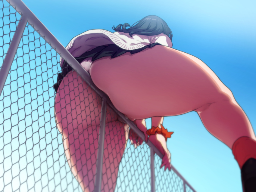 1girls ass ass_focus big_ass cameltoe danchizuma female female_only from_below huge_ass huge_butt long_hair low-angle_view miniskirt panties railing skirt solo ssss.gridman takarada_rikka thick_thighs viewed_from_below white_panties